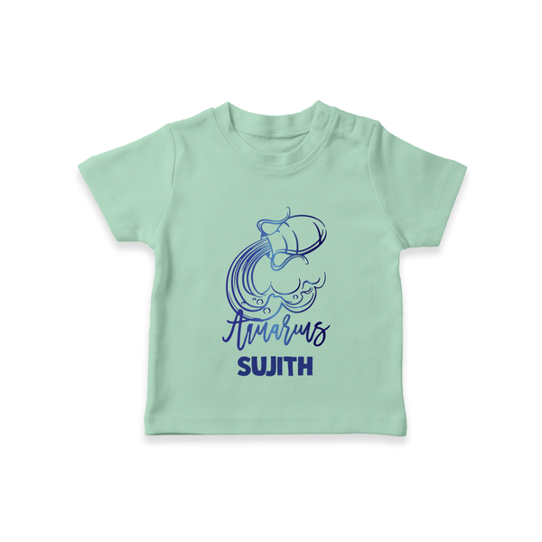 Aquarius Water Bearer Zodiac Symbol Printed T shirt  - MINT GREEN - 0-5 Months Old (Chest 17")