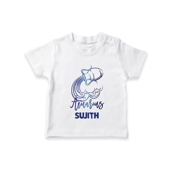 Aquarius Water Bearer Zodiac Symbol Printed T shirt  - WHITE - 0-5 Months Old (Chest 17")