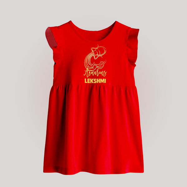 Aquarius Water Bearer Zodiac Symbol Printed Baby Frock - RED - 0 - 3 Months Old (Chest 17")