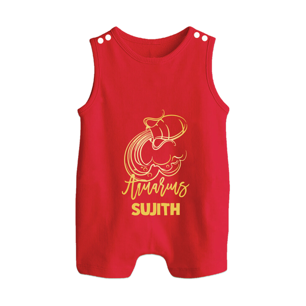 Aquarius Water Bearer Zodiac Symbol Printed Button Romper - RED - New Born (Chest 18")