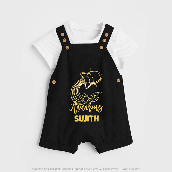Aquarius Water Bearer Zodiac Symbol Printed Dungaree - BLACK - 0 - 5 Months Old (Chest 18")