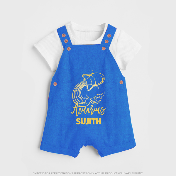 Aquarius Water Bearer Zodiac Symbol Printed Dungaree - COBALT BLUE - 0 - 5 Months Old (Chest 18")