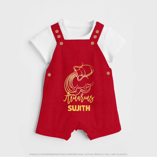 Aquarius Water Bearer Zodiac Symbol Printed Dungaree - RED - 0 - 5 Months Old (Chest 18")