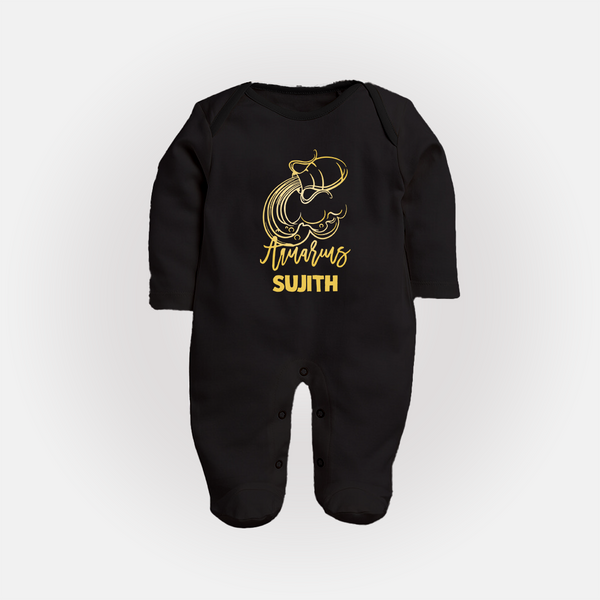 Aquarius Water Bearer Zodiac Symbol PrintedFullbody Suit - BLACK - New Born (Chest 7.5")