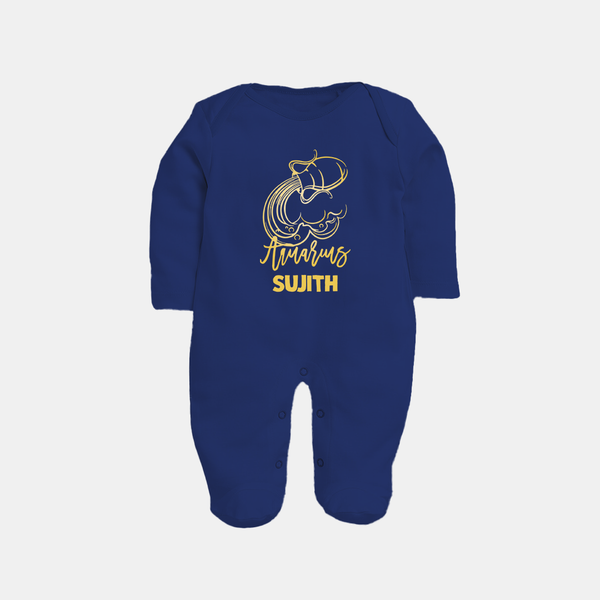 Aquarius Water Bearer Zodiac Symbol PrintedFullbody Suit - NAVY BLUE - New Born (Chest 7.5")