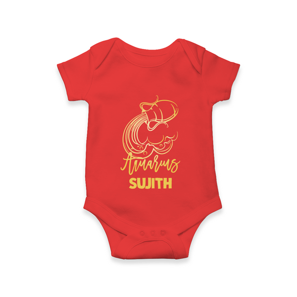 Aquarius Water Bearer Zodiac Symbol Printed Romper - RED - New Born (Chest 14")