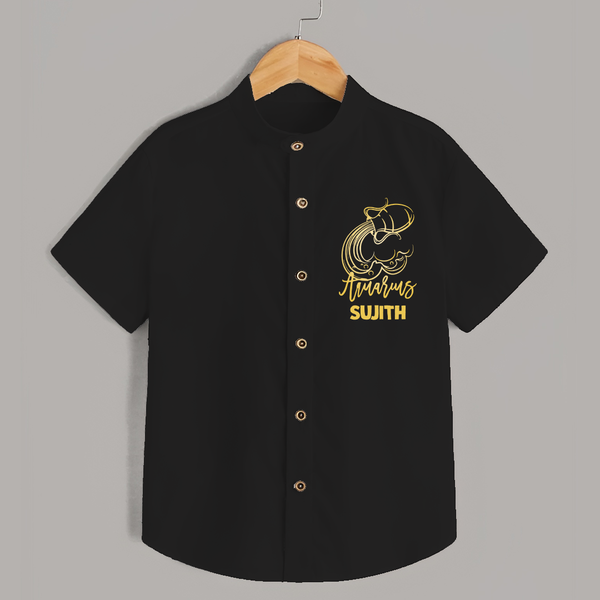 Aquarius Water Bearer Zodiac Symbol Printed shirt - BLACK - 0 - 6 Months Old (Chest 23")
