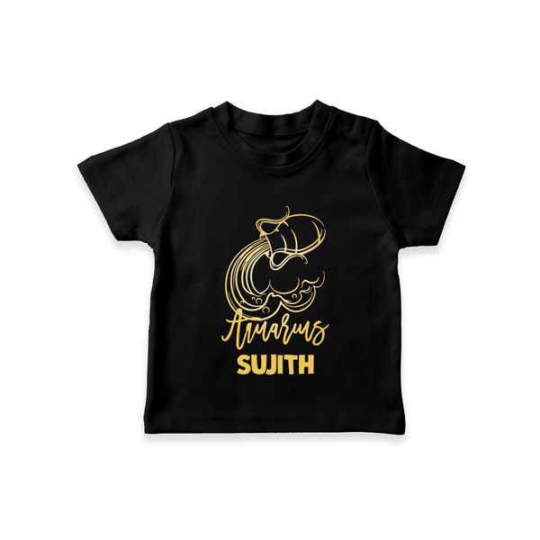 Aquarius Water Bearer Zodiac Symbol Printed T shirt  - BLACK - 0-5 Months Old (Chest 17")