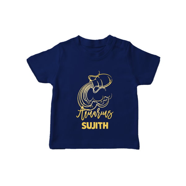 Aquarius Water Bearer Zodiac Symbol Printed T shirt  - NAVY BLUE - 0-5 Months Old (Chest 17")