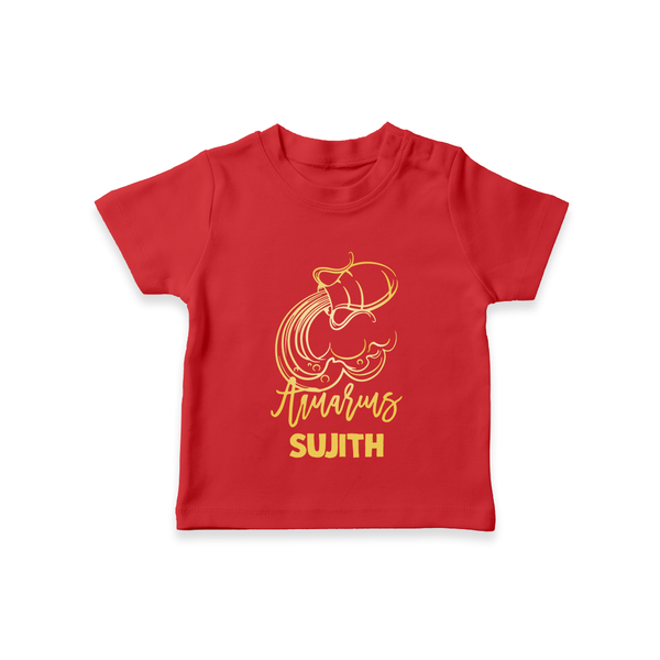 Aquarius Water Bearer Zodiac Symbol Printed T shirt  - RED - 0-5 Months Old (Chest 17")