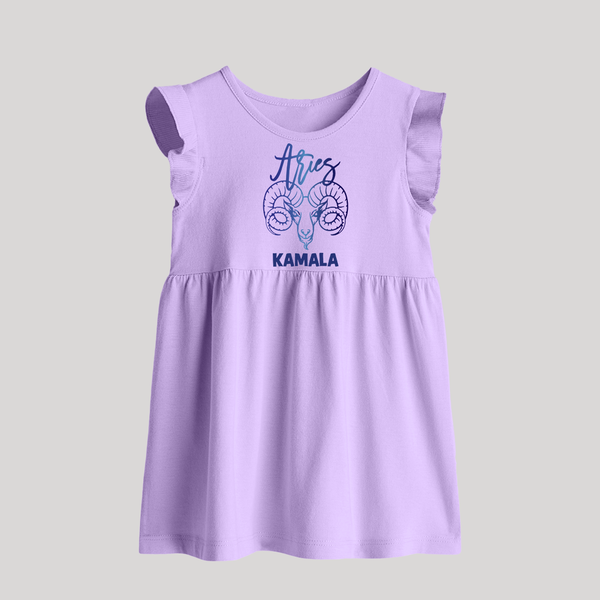 Aries Ram Zodiac Symbol Printed Baby Frock - LILAC - 0 - 3 Months Old (Chest 17")