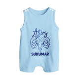 Aries Ram Zodiac Symbol Printed Button Romper - BABY BLUE - New Born (Chest 18")