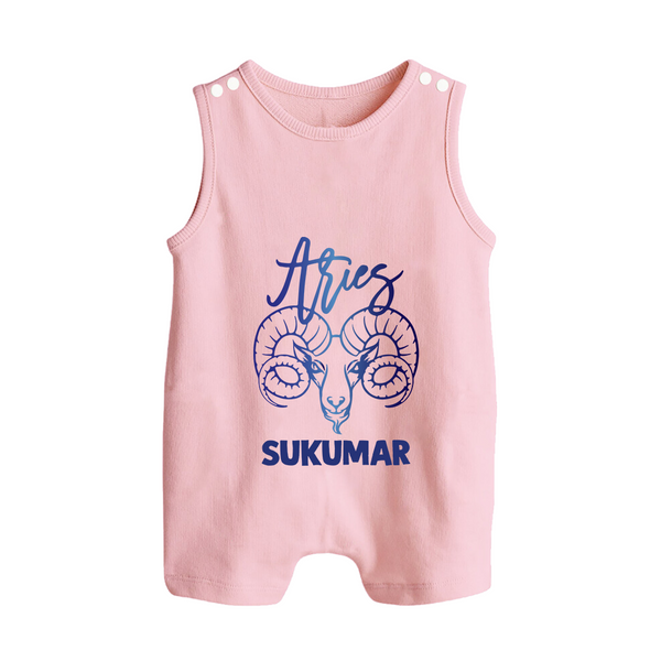 Aries Ram Zodiac Symbol Printed Button Romper - BABY PINK - New Born (Chest 18")