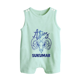 Aries Ram Zodiac Symbol Printed Button Romper - MINT GREEN - New Born (Chest 18")