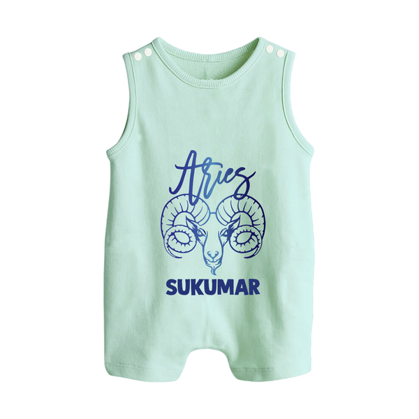 Aries Ram Zodiac Symbol Printed Button Romper - MINT GREEN - New Born (Chest 18")