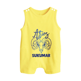 Aries Ram Zodiac Symbol Printed Button Romper - PASTEL YELLOW - New Born (Chest 18")