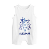 Aries Ram Zodiac Symbol Printed Button Romper - WHITE - New Born (Chest 18")