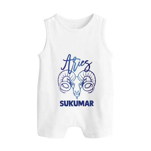 Aries Ram Zodiac Symbol Printed Button Romper - WHITE - New Born (Chest 18")