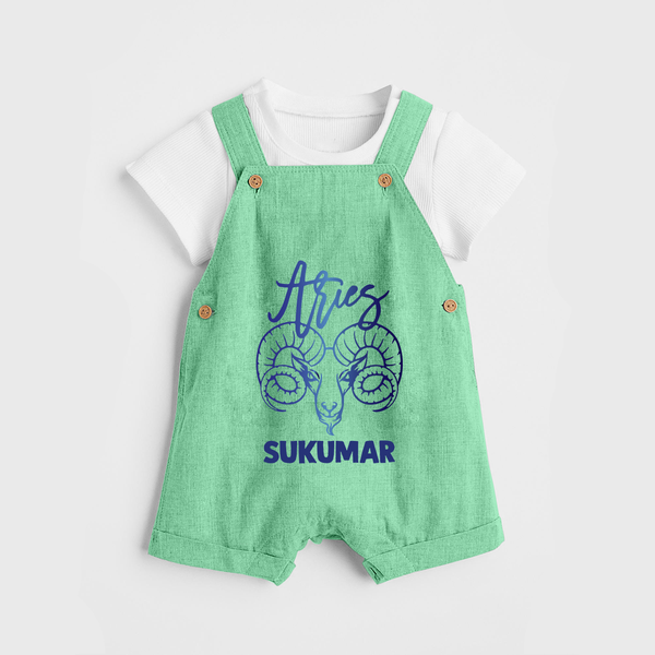 Aries Ram Zodiac Symbol Printed Dungaree - GREEN - 0 - 5 Months Old (Chest 18")