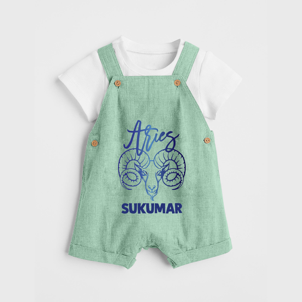 Aries Ram Zodiac Symbol Printed Dungaree - MINT GREEN - 0 - 5 Months Old (Chest 18")