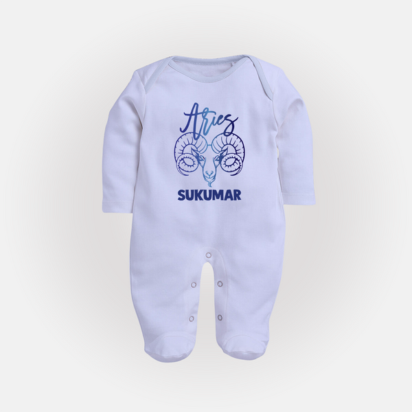 Aries Ram Zodiac Symbol PrintedFullbody Suit - BABY BLUE - New Born (Chest 7.5")