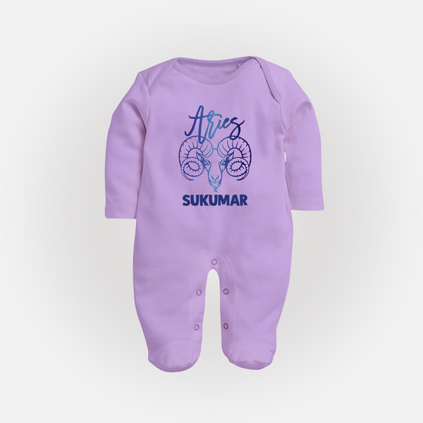 Aries Ram Zodiac Symbol PrintedFullbody Suit - LILAC - New Born (Chest 7.5")