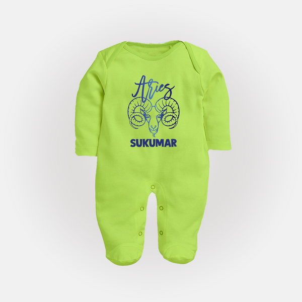 Aries Ram Zodiac Symbol PrintedFullbody Suit - LIME GREEN - New Born (Chest 7.5")