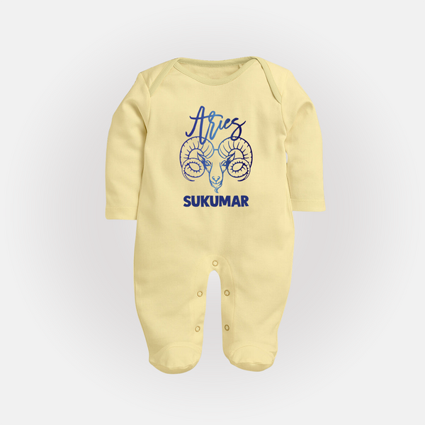 Aries Ram Zodiac Symbol PrintedFullbody Suit - PASTEL YELLOW - New Born (Chest 7.5")