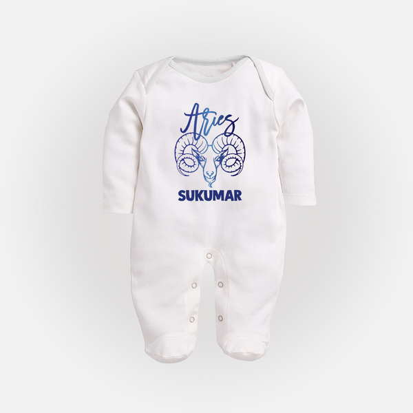 Aries Ram Zodiac Symbol PrintedFullbody Suit - WHITE - New Born (Chest 7.5")
