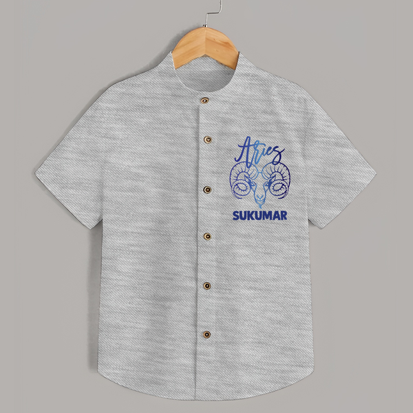 Aries Ram Zodiac Symbol Printed shirt - GREY - 0 - 6 Months Old (Chest 23")