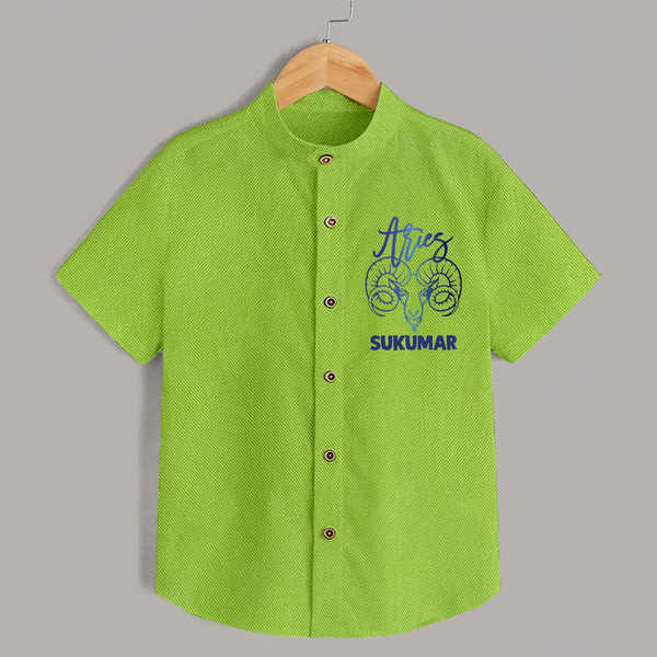 Aries Ram Zodiac Symbol Printed shirt - LIME GREEN - 0 - 6 Months Old (Chest 23")