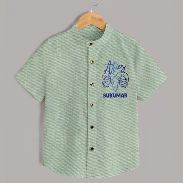 Aries Ram Zodiac Symbol Printed shirt - MINT GREEN - 0 - 6 Months Old (Chest 23")