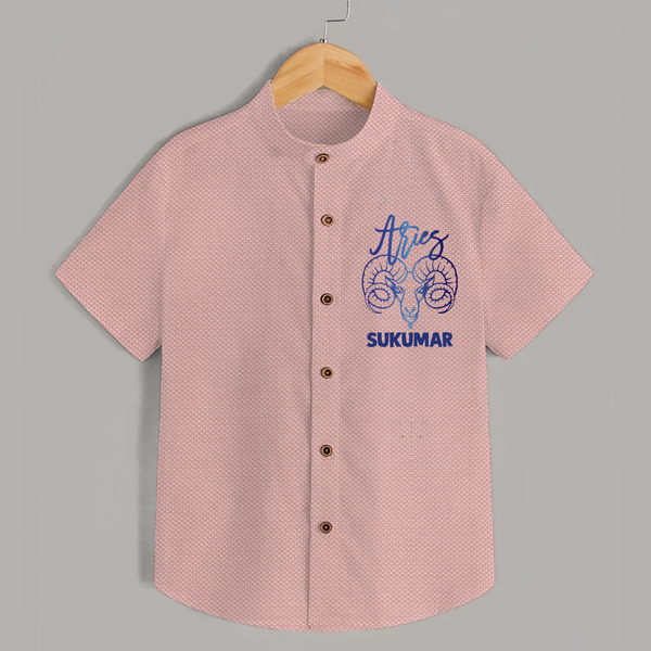 Aries Ram Zodiac Symbol Printed shirt - PEACH - 0 - 6 Months Old (Chest 23")