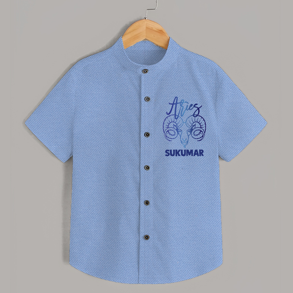 Aries Ram Zodiac Symbol Printed shirt - SKY BLUE - 0 - 6 Months Old (Chest 23")