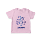 Aries Ram Zodiac Symbol Printed T shirt  - BABY PINK - 0-5 Months Old (Chest 17")
