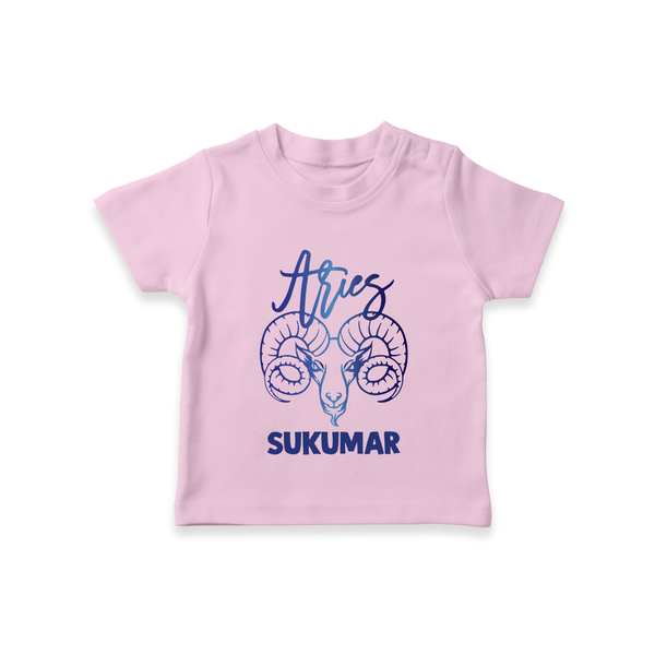Aries Ram Zodiac Symbol Printed T shirt  - BABY PINK - 0-5 Months Old (Chest 17")