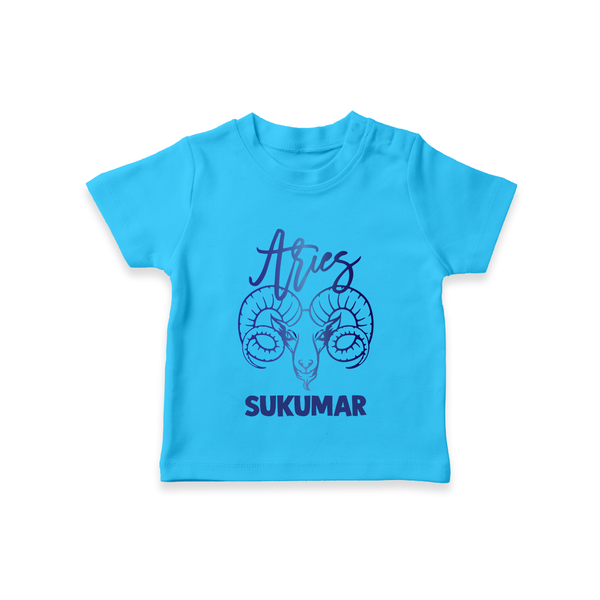 Aries Ram Zodiac Symbol Printed T shirt  - SKY BLUE - 0-5 Months Old (Chest 17")