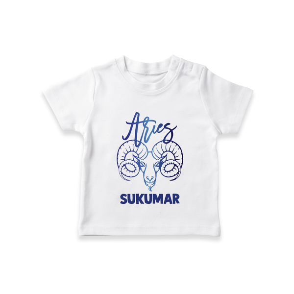 Aries Ram Zodiac Symbol Printed T shirt  - WHITE - 0-5 Months Old (Chest 17")
