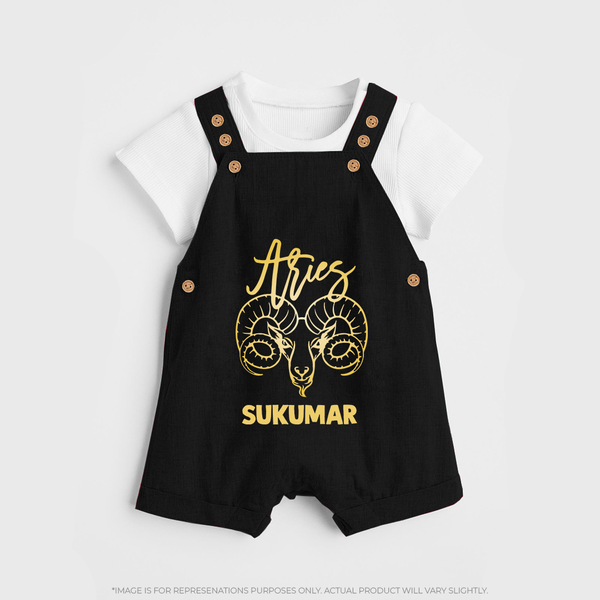 Aries Ram Zodiac Symbol Printed Dungaree - BLACK - 0 - 5 Months Old (Chest 18")