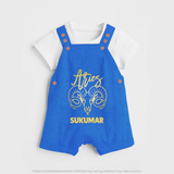 Aries Ram Zodiac Symbol Printed Dungaree - COBALT BLUE - 0 - 5 Months Old (Chest 18")