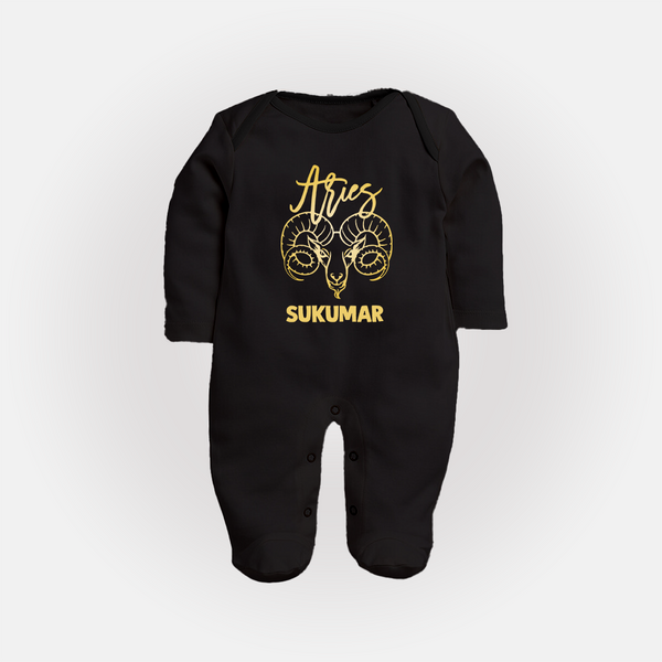 Aries Ram Zodiac Symbol PrintedFullbody Suit - BLACK - New Born (Chest 7.5")