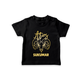 Aries Ram Zodiac Symbol Printed T shirt  - BLACK - 0-5 Months Old (Chest 17")