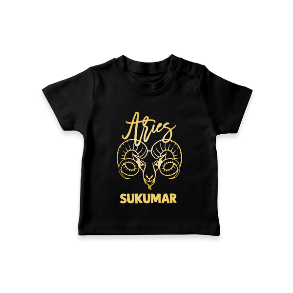 Aries Ram Zodiac Symbol Printed T shirt  - BLACK - 0-5 Months Old (Chest 17")