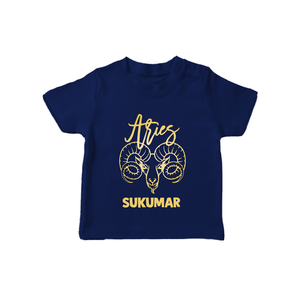 Aries Ram Zodiac Symbol Printed T shirt  - NAVY BLUE - 0-5 Months Old (Chest 17")
