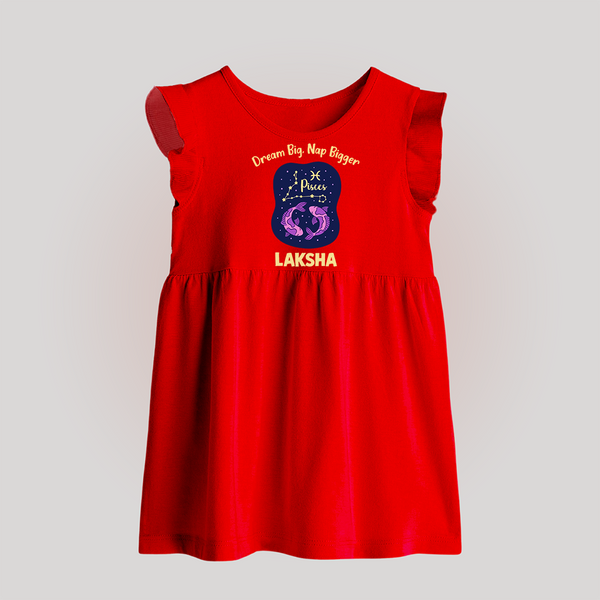 Aries Constellation Charm Printed  Baby Frock - RED - 0 - 3 Months Old (Chest 17")