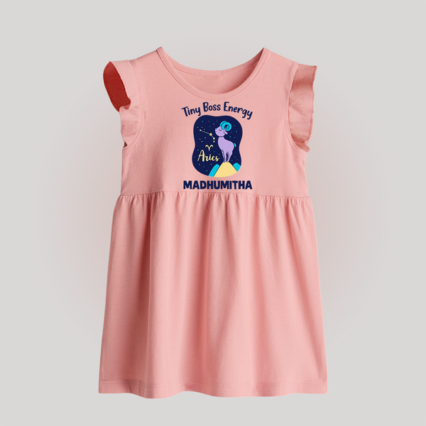 Taurus Little Bull Zodiac Printed  Baby Frock - BABY PINK - 0 - 3 Months Old (Chest 17")
