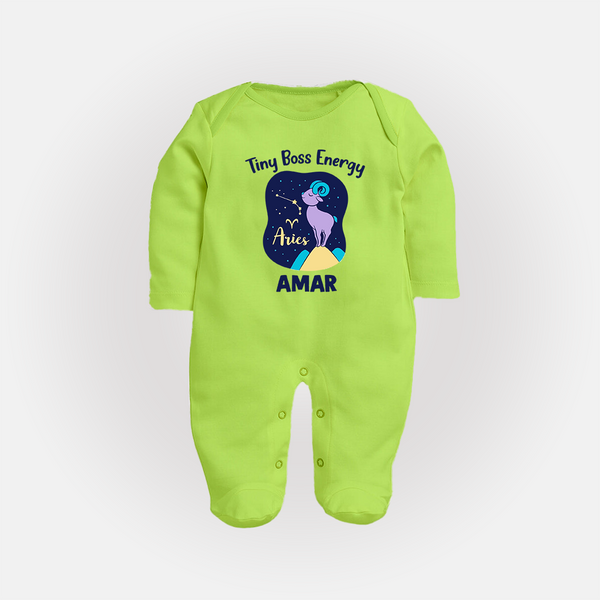 Taurus Little Bull Zodiac Printed BabyFullbody Suit - LIME GREEN - New Born (Chest 7.5")