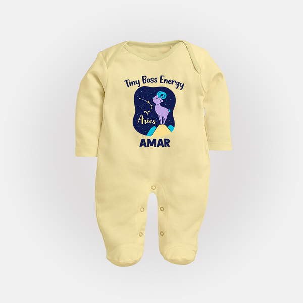 Taurus Little Bull Zodiac Printed BabyFullbody Suit - PASTEL YELLOW - New Born (Chest 7.5")