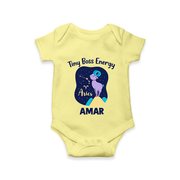 Taurus Little Bull Zodiac Printed Baby Romper - PASTEL YELLOW - New Born (Chest 14")