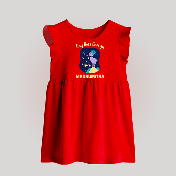 Taurus Little Bull Zodiac Printed  Baby Frock - RED - 0 - 3 Months Old (Chest 17")